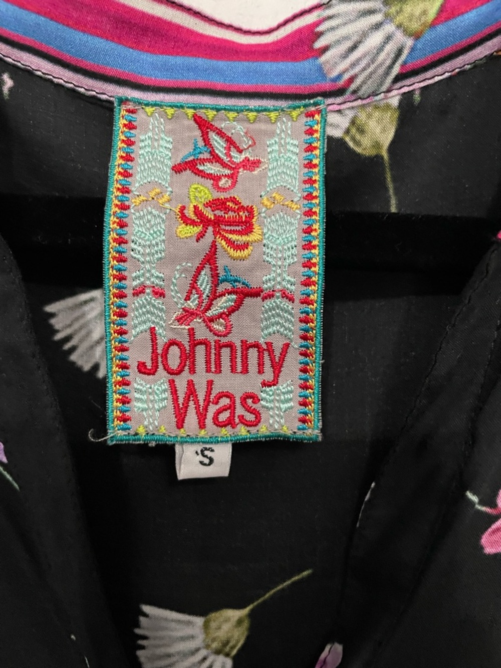 Women’s Johnny Was Black Floral Long Sleeve Tunic with Multicolor Blooms - Picture 2 of 7